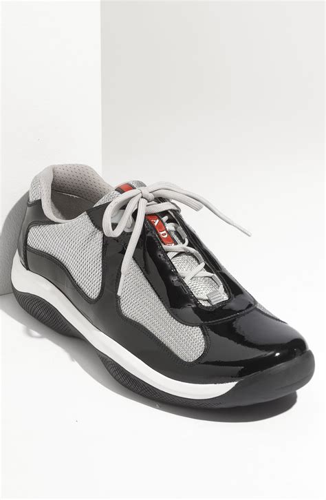 prada america's cup leather and silver mesh trainers